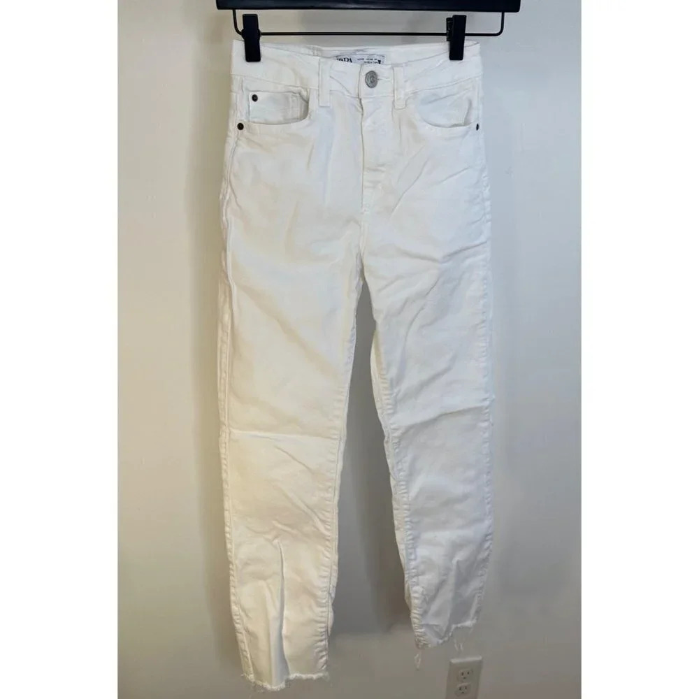 Zara White Crop Raw Hem Jean 2